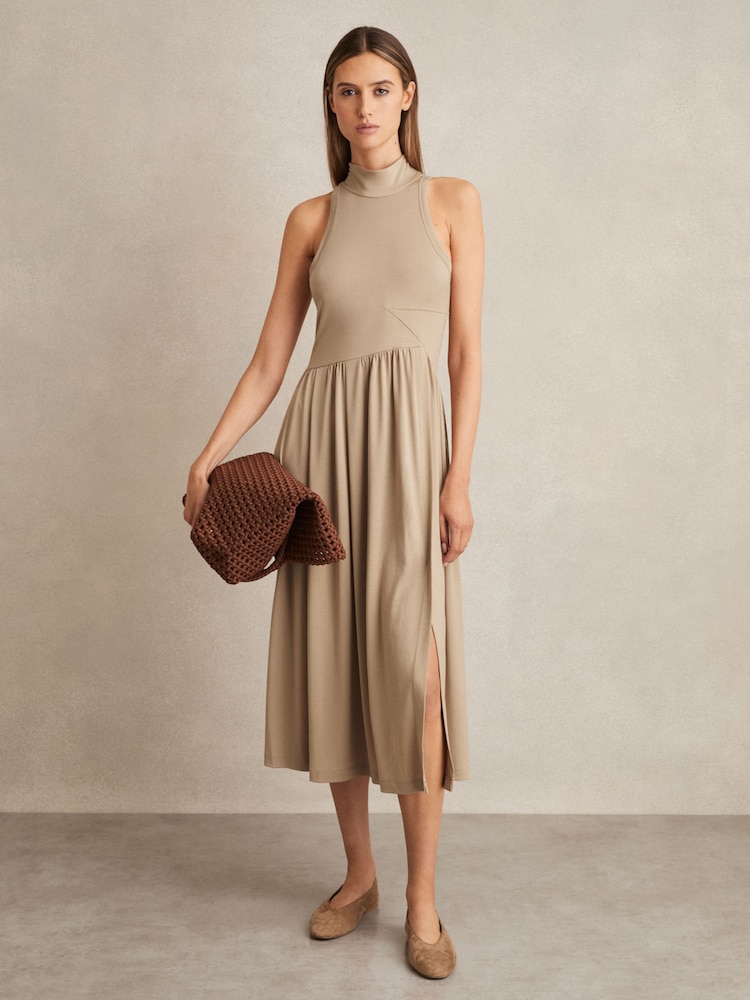 Reiss Neutral Blake Jersey Sleeveless Midi Dress - Image 1 of 6