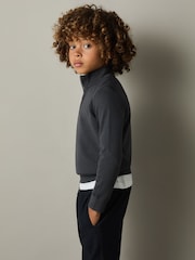 Reiss Blackened Blue Blackhall 3-9 yrs Merino Wool Half-Zip Funnel Neck Jumper - Image 3 of 4