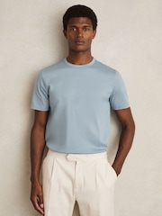 Reiss Soft Blue Count Mercerised-Cotton Crew-Neck T-Shirt - Image 1 of 6