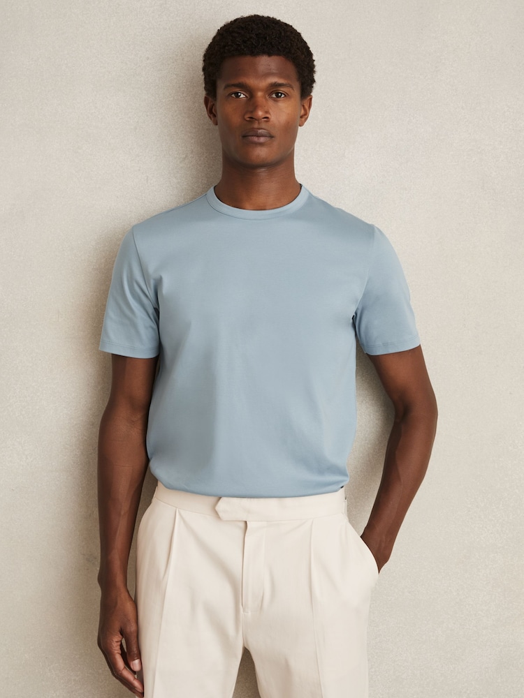 Reiss Soft Blue Count Mercerised-Cotton Crew-Neck T-Shirt - Image 1 of 6