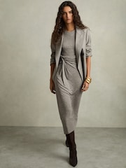 Reiss Grey Hadley Petite Jersey Twist-Detail Midi Dress - Image 1 of 7
