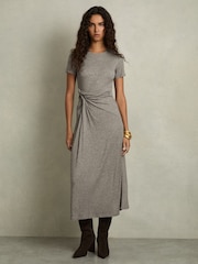 Reiss Grey Hadley Petite Jersey Twist-Detail Midi Dress - Image 5 of 7