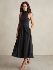 Reiss Navy Blake Jersey Sleeveless Midi Dress - Image 1 of 5