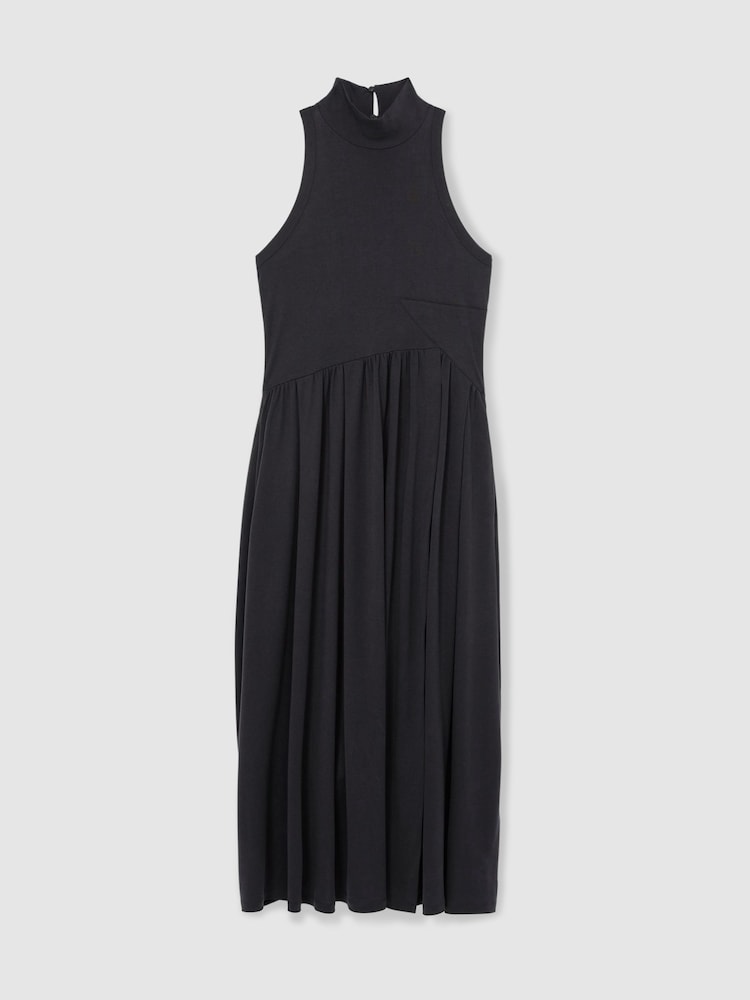 Reiss Navy Blake Jersey Sleeveless Midi Dress - Image 2 of 5