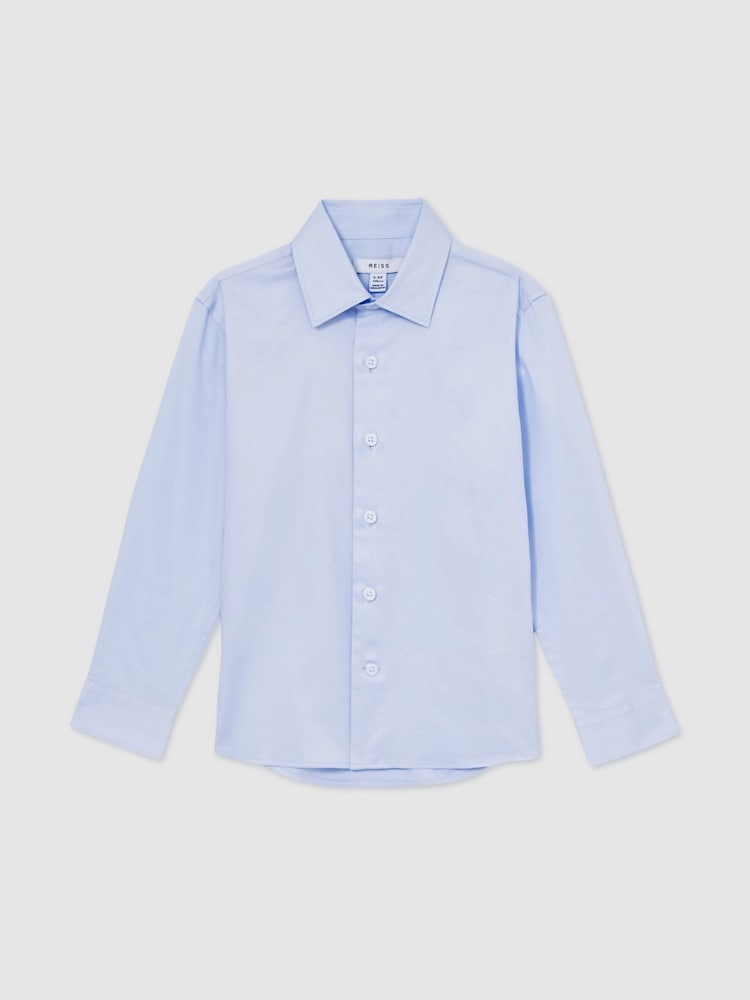 Reiss Soft Blue Remote 3-9 yrs Slim-Fit Cotton Shirt - Image 2 of 4 Reiss Soft Blue Remote 3-9 yrs Slim-Fit Cotton Shirt - Image 2 of 4