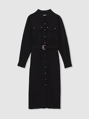Reiss Black Isla Twill Belted Shirt Dress - Image 2 of 5