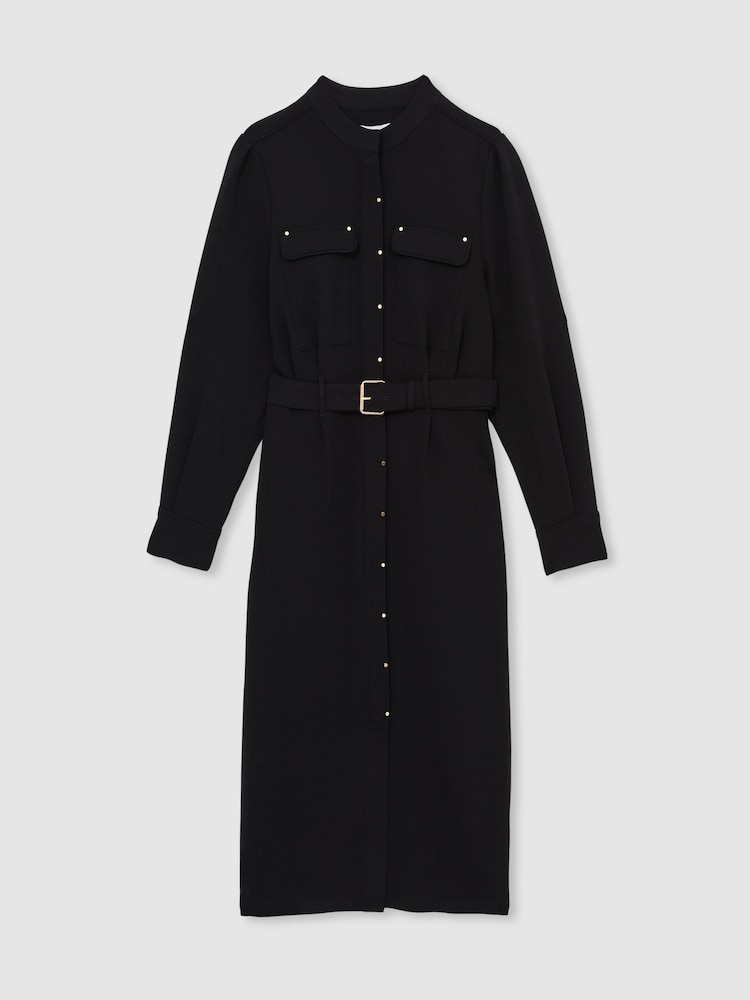 Reiss Black Isla Twill Belted Shirt Dress - Image 2 of 5