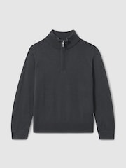 Reiss Blackened Blue Blackhall 9-13 yrs Merino Wool Half-Zip Funnel Neck Jumper - Image 2 of 4
