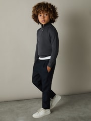 Reiss Blackened Blue Blackhall 9-13 yrs Merino Wool Half-Zip Funnel Neck Jumper - Image 3 of 4
