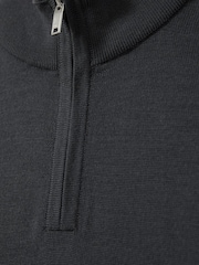 Reiss Blackened Blue Blackhall 9-13 yrs Merino Wool Half-Zip Funnel Neck Jumper - Image 4 of 4