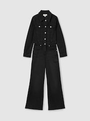 Reiss Black Celeste Cotton-Blend Denim Relaxed-Fit Jumpsuit - Image 2 of 7