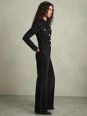 Reiss Black Celeste Cotton-Blend Denim Relaxed-Fit Jumpsuit - Image 6 of 7