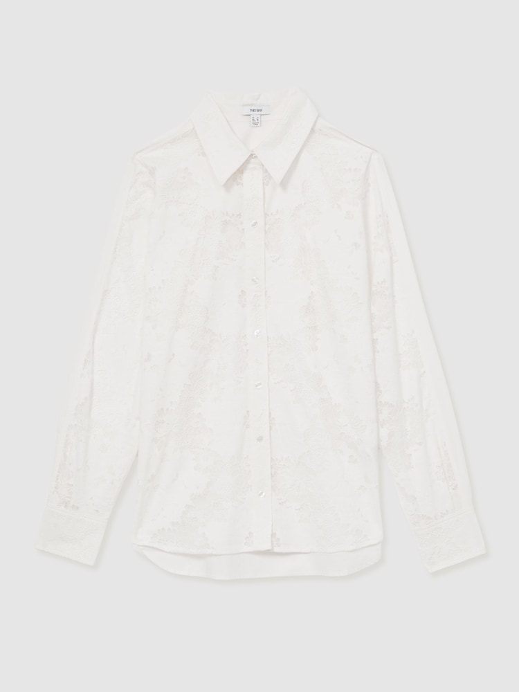 Reiss Ivory Lacey Lace-Front Shirt With Cotton - Image 2 of 7