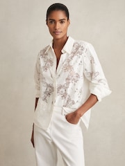 Reiss Ivory Lacey Lace-Front Shirt With Cotton - Image 5 of 7