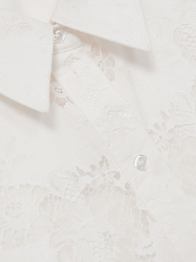 Reiss Ivory Lacey Lace-Front Shirt With Cotton - Image 7 of 7