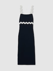 Reiss Navy Asher Wave-Trim Crepe Midi Dress - Image 2 of 5