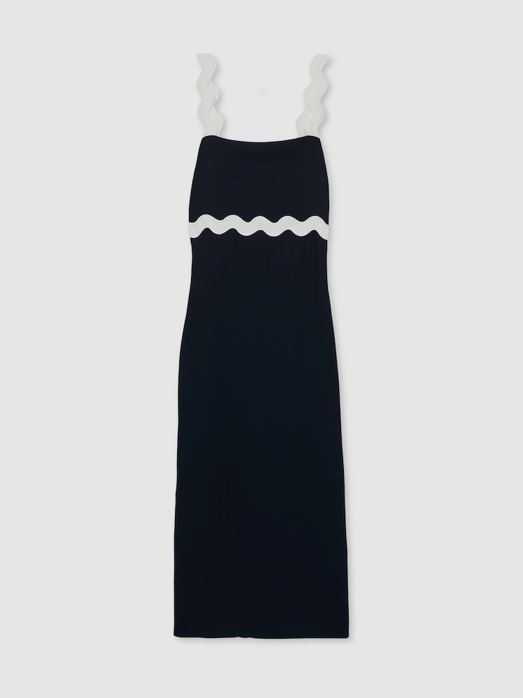 Reiss Navy Asher Wave-Trim Crepe Midi Dress - Image 2 of 5