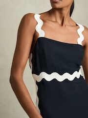 Reiss Navy Asher Wave-Trim Crepe Midi Dress - Image 3 of 5