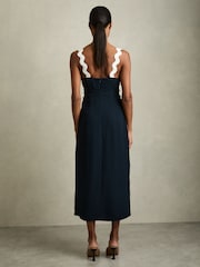 Reiss Navy Asher Wave-Trim Crepe Midi Dress - Image 4 of 5
