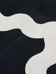 Reiss Navy Asher Wave-Trim Crepe Midi Dress - Image 5 of 5