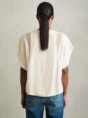 Reiss Cream Harlowe Lace-Insert T-Shirt - Image 5 of 6