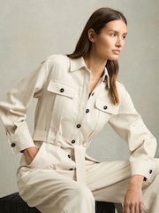 Reiss Cream Anais Wide Leg Utility Jumpsuit - Image 1 of 6