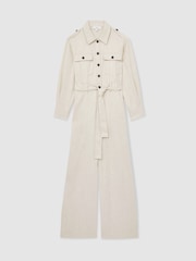 Reiss Cream Anais Wide Leg Utility Jumpsuit - Image 2 of 6