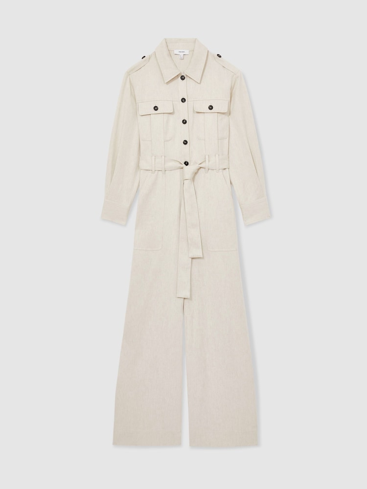 Reiss Cream Anais Wide Leg Utility Jumpsuit - Image 2 of 6