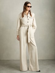 Reiss Cream Anais Wide Leg Utility Jumpsuit - Image 3 of 6