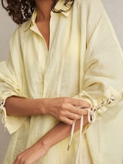 Reiss Yellow Talia Ramie Open-Collar Kaftan Shirt - Image 3 of 6