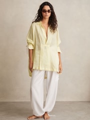 Reiss Yellow Talia Ramie Open-Collar Kaftan Shirt - Image 5 of 6