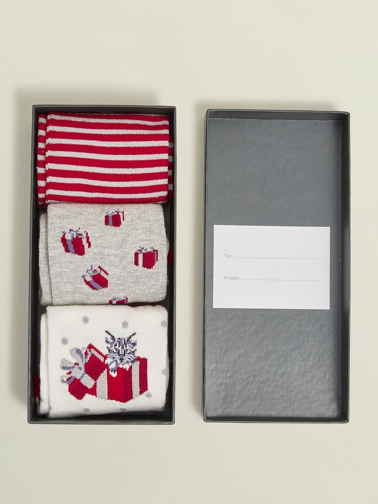 Hobbs Red Christmas Cat Socks Set - Image 2 of 3