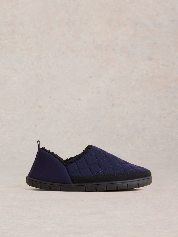 White Stuff Blue Nylon Puffer Slippers - Image 1 of 4