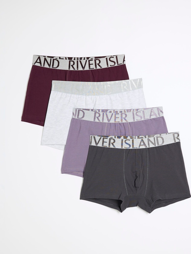 River Island Purple Purple Large Contrast Text Boxers 4 Pack - Image 1 of 4