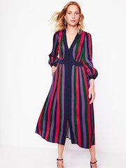 Boden Purple Colourblock V-Neck Midi Dress - Image 1 of 5