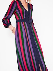 Boden Purple Colourblock V-Neck Midi Dress - Image 3 of 5