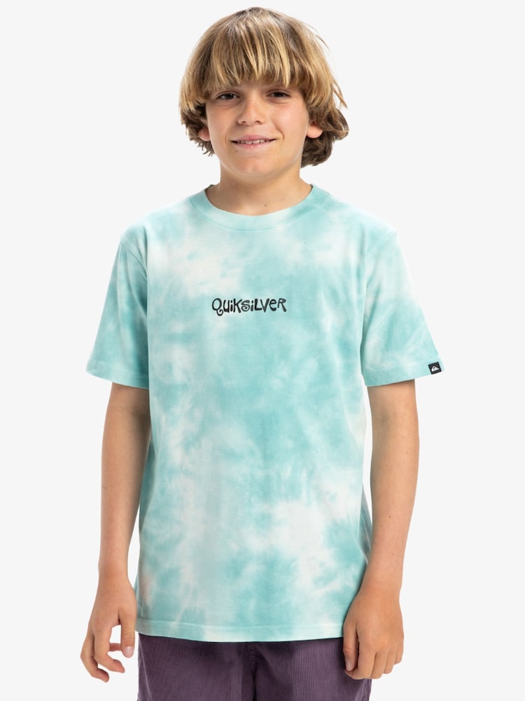 Quiksilver Blue Youth Tie-Dye Frog Ritual Short Sleeve Back Print Logo 100% Cotton T-Shirt - Image 1 of 7 Quiksilver Blue Youth Tie-Dye Frog Ritual Short Sleeve Back Print Logo 100% Cotton T-Shirt - Image 1 of 7
