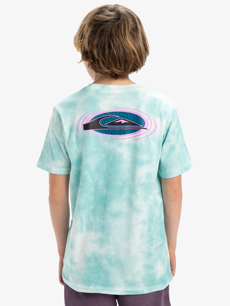 Quiksilver Blue Youth Tie-Dye Frog Ritual Short Sleeve Back Print Logo 100% Cotton T-Shirt - Image 2 of 7 Quiksilver Blue Youth Tie-Dye Frog Ritual Short Sleeve Back Print Logo 100% Cotton T-Shirt - Image 2 of 7