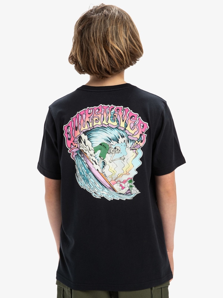 Quiksilver Black Youth Times Up Short Sleeve Backprint Logo 100% Cotton T-Shirt - Image 2 of 7