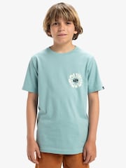 Quiksilver Blue Youth Evo Roads End Short Sleeve Back Print Logo 100% Cotton T-Shirt - Image 1 of 7