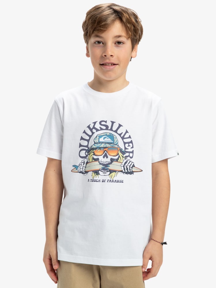تيشرت من القطن 100% بكُم قصير بتصميم مزين بطبعة شعار جرافيك من تشكيلة Youth Skull Feast من Quiksilver - صورة 1 من 7