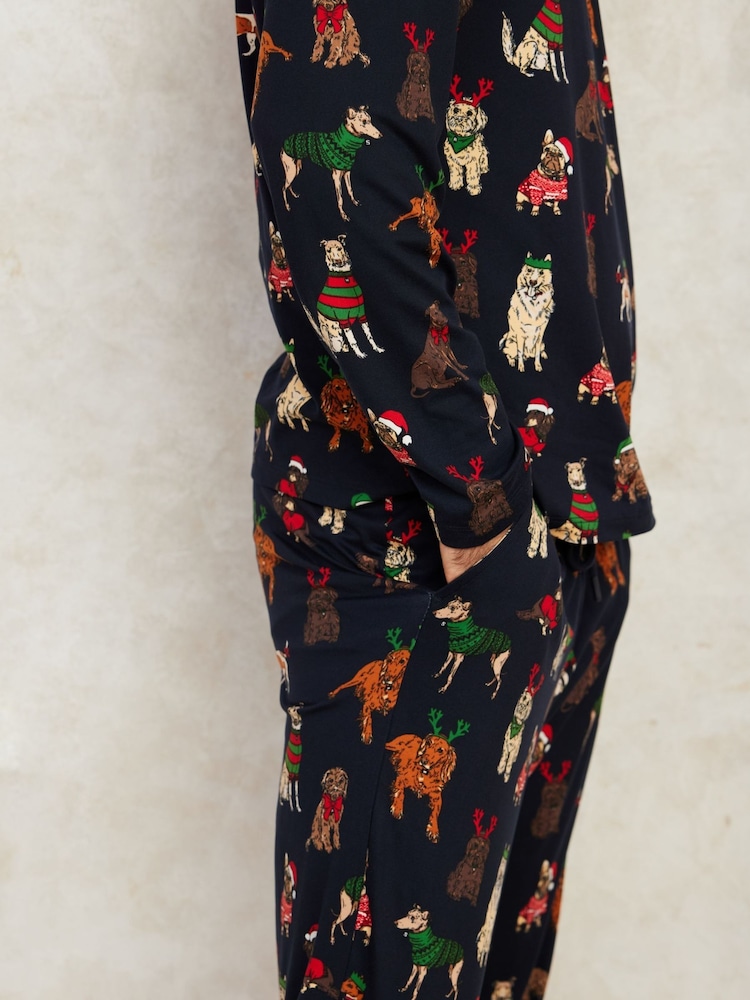 Chelsea Peers Blue 12 Dogs of Christmas Print Long Pyjamas Set - Image 5 of 5