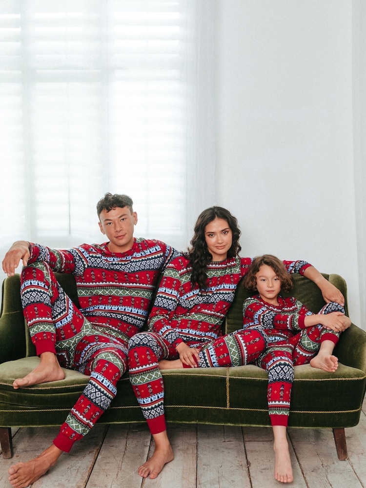 Chelsea Peers Red Christmas Nutcracker Fairisle Pattern Long Pyjamas Set - Image 1 of 5
