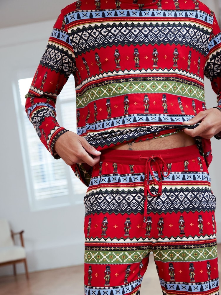 Chelsea Peers Red Christmas Nutcracker Fairisle Pattern Long Pyjamas Set - Image 5 of 5