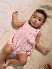 Pink Baby Broderie Romper (0mths-3yrs) - Image 1 of 3