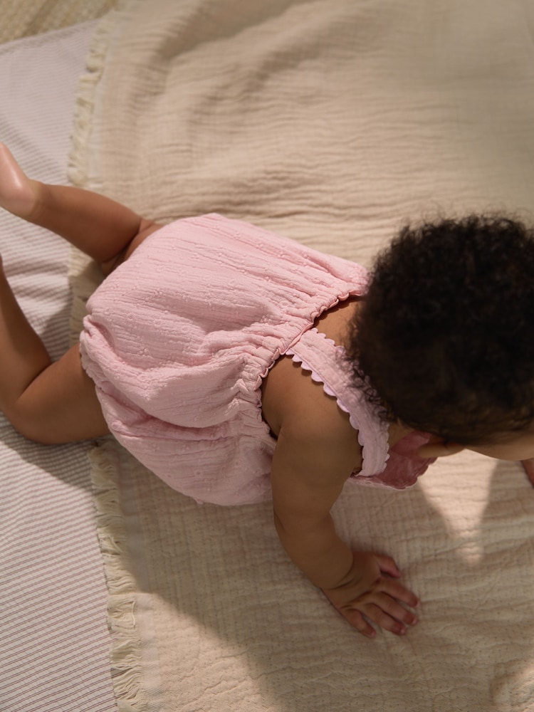 Pink Baby Broderie Romper (0mths-3yrs) - Image 2 of 3