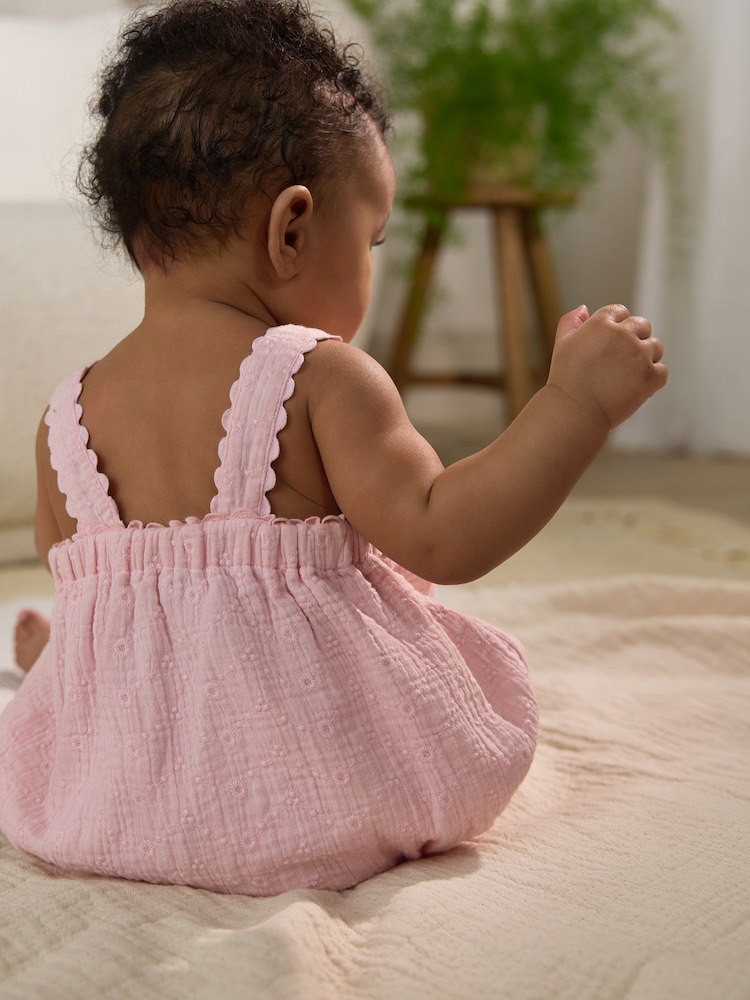 Pink Baby Broderie Romper (0mths-3yrs) - Image 3 of 3