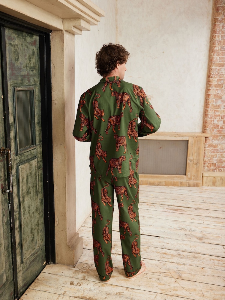 Chelsea Peers Green Tiger Print Long 100% Organic Cotton Pyjamas Set - Image 2 of 5