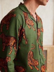 Chelsea Peers Green Tiger Print Long 100% Organic Cotton Pyjamas Set - Image 4 of 5