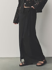 Black Maxi Sarong Skirt with Linen - Image 1 of 7